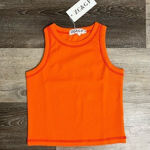 ZC&GF Women's Casual Crop Cami Tank Orange Sleeveless Top